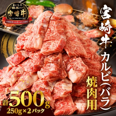 全部小分け真空パック!!「宮崎牛カルビ(バラ)焼肉用」計500g_T041-0062