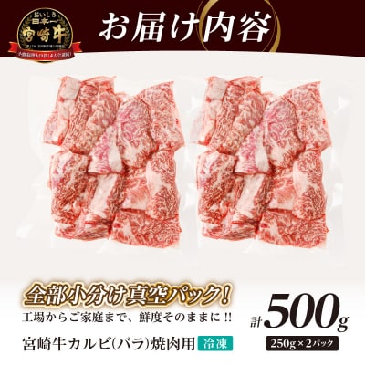 全部小分け真空パック!!「宮崎牛カルビ(バラ)焼肉用」計500g_T041-0062