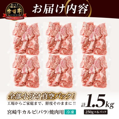 全部小分け真空パック!!「宮崎牛カルビ(バラ)焼肉用」計1.5kg_T041-0082