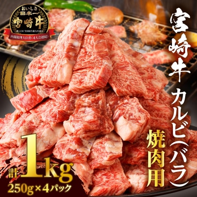 全部小分け真空パック!!「宮崎牛カルビ(バラ)焼肉用」計1kg_T041-0072
