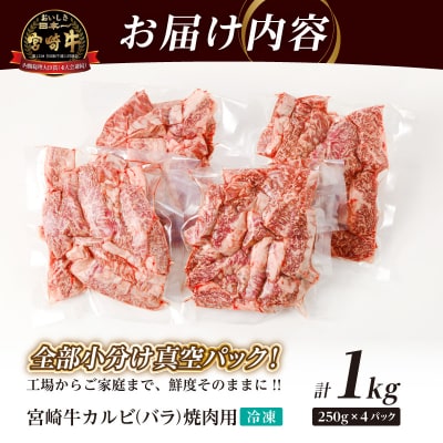 全部小分け真空パック!!「宮崎牛カルビ(バラ)焼肉用」計1kg_T041-0072
