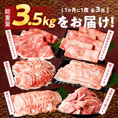 ≪3か月お楽しみ定期便≫宮崎県産牛&豚の満腹セット(総重量3.5kg) 肉 牛_T030-1853