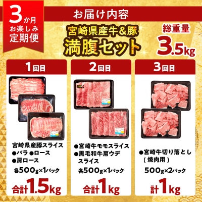 ≪3か月定期便≫宮崎県産牛&豚の満腹セット(総重量3.5kg)_T030-138