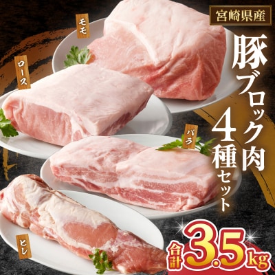 宮崎県産豚ブロック肉4種セット(合計3.5kg) 肉 豚 豚肉 国産_T009-0283