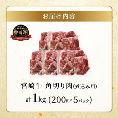 宮崎牛角切り肉(煮込み用)計1kg 肉 牛 牛肉 おかず 国産_T009-0292