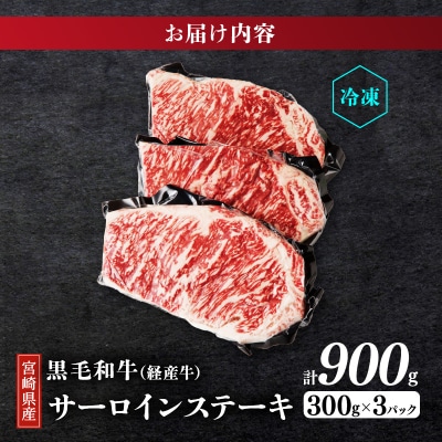 【2週間発送】≪訳あり≫宮崎県産黒毛和牛(経産牛)サーロインステーキ(計900g)_T025-012
