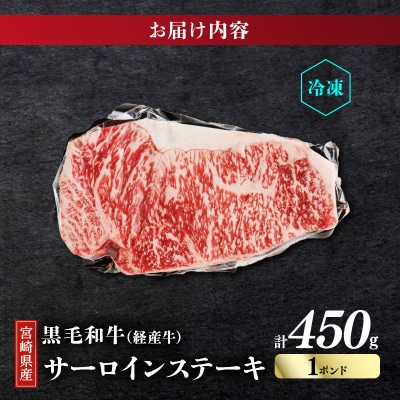 ≪訳あり≫宮崎県産黒毛和牛サーロインステーキ1ポンド(450g)_T025-0131