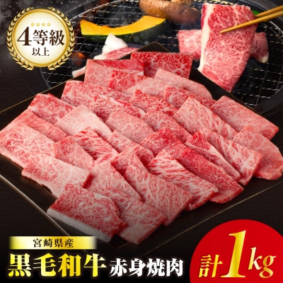 ≪肉質等級4等級以上≫宮崎県産黒毛和牛赤身焼肉(計1kg) 肉 牛 牛肉 国産_T030-0933