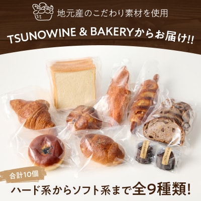 TSUNOWINE&BAKERY パン9種セット(合計10個) パン 菓子パン_T053-001