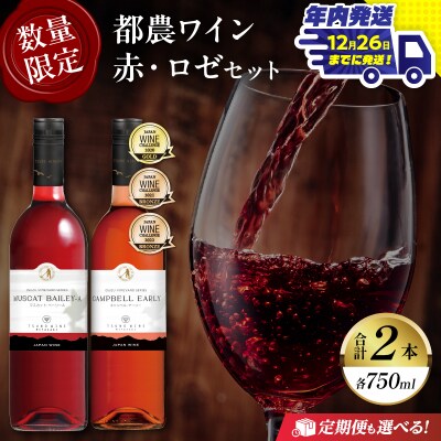＼年内発送!!/都農ワイン赤・ロゼ(辛口・甘口)2本セット 酒 飲料_T014-035-N