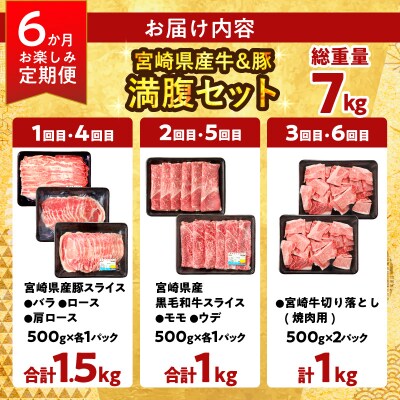 ≪6か月お楽しみ定期便≫宮崎県産牛&豚の満腹セット(総重量7kg) 肉 牛 牛肉_T030-1863
