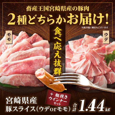 訳あり‼宮崎県産豚スライス(ウデorモモ)&粗挽きウインナーセット合計1.44kg_T030-205