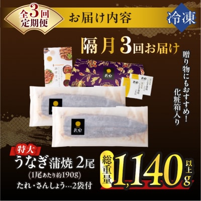 【3回隔月定期便】うなぎ蒲焼特大2尾(総重量1140g以上)鰻 国産_T026-0061-K