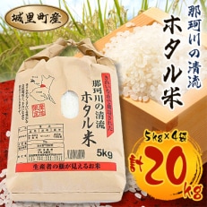 【令和5年産】城里町内・桂農産の【那珂川の清流ホタル米】20kg(5kg×4袋)