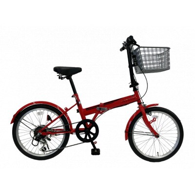 折り畳み自転車ARITO(アリト)20インチ 着脱式カゴ付き 6段変速 レッド