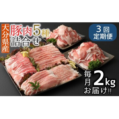 【3ヶ月定期便】小分けで便利♪大分県産 豚5種詰め合わせ(約2kg×3回)