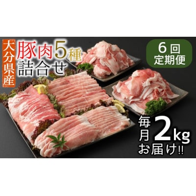 【6ヶ月定期便:2026年10月配送開始】小分けで便利♪大分県産 豚5種詰め合わせ(約2kg×6回)