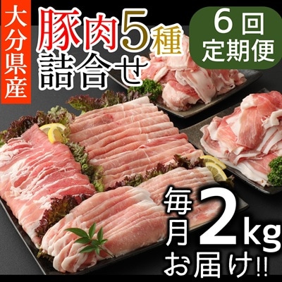 【6ヶ月定期便:2026年10月配送開始】小分けで便利♪大分県産 豚5種詰め合わせ(約2kg×6回)