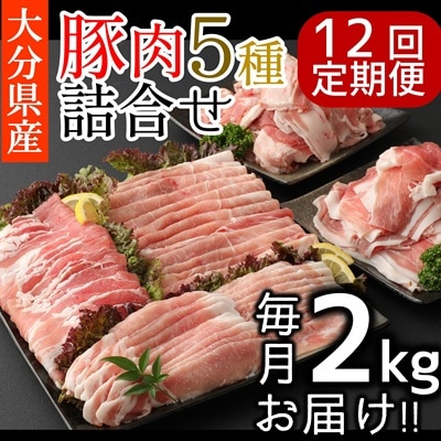 【12ヶ月定期便:2026年10月開始】小分けで便利♪大分県産 豚5種詰め合わせ(約2kg×12回)