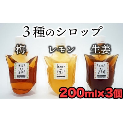 3種の味がたのしめる!シロップセット(生姜・レモン・梅)
