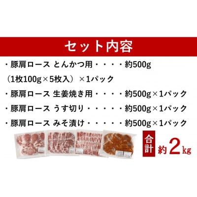 小分けタイプ♪とんかつや生姜焼きに!大分県産 豚肩ロース(計2kg)