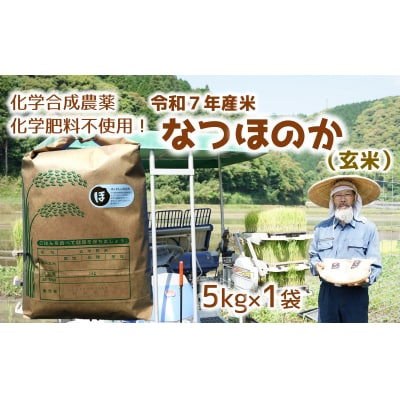 令和7年産米　なつほのか(玄米)5kg　栽培期間中、農薬・化学肥料等を使わずに育てたから安心安全!