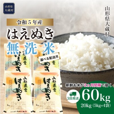 先行受付 <2023年10月中旬発送開始> 令和5年産 はえぬき【無洗米】60kg(20kg×3回)