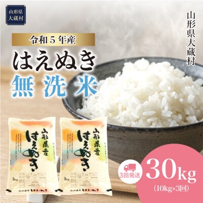 令和5年産 はえぬき【無洗米】30kg定期便(10kg&times;3回) 山形県大蔵村