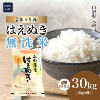 令和5年産 はえぬき【無洗米】30kg定期便(5kg×6回)　山形県大蔵村