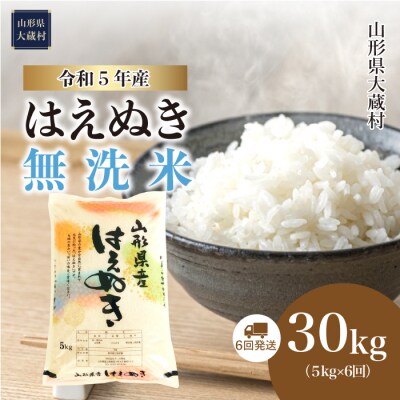 令和5年産 はえぬき【無洗米】30kg定期便(5kg&times;6回) 山形県大蔵村