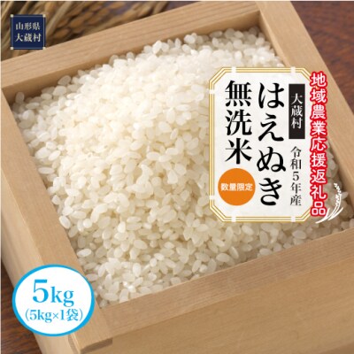 令和5年産　はえぬき[無洗米]5kg(5kg×1袋)～地域農業応援返礼品～