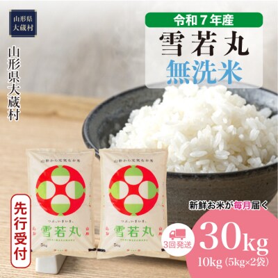 ＜令和7年産米受付＞令和7年11月上旬発送 雪若丸【無洗米】30kg定期便 (10kg×3回)　