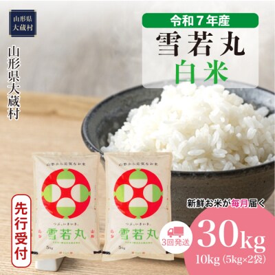 ＜令和7年産米受付＞令和7年11月中旬発送 雪若丸【白米】30kg定期便 (10kg×3回)　