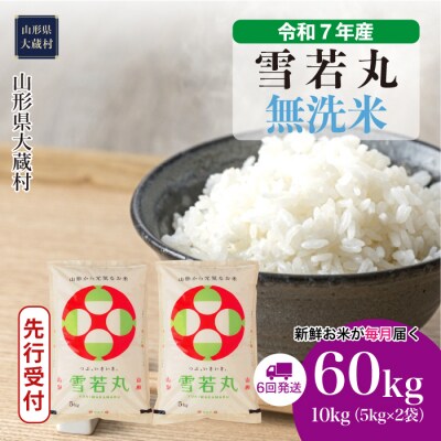 ＜令和7年産米受付＞令和7年12月中旬発送 雪若丸【無洗米】60kg定期便(10kg×6回)　