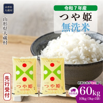 ＜令和7年産米受付＞令和7年12月中旬発送 つや姫【無洗米】60kg定期便(10kg×6回)　