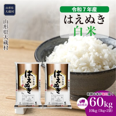 ＜令和7年産米＞はえぬき【白米】60kg定期便(10kg×6回) 配送時期指定できます!