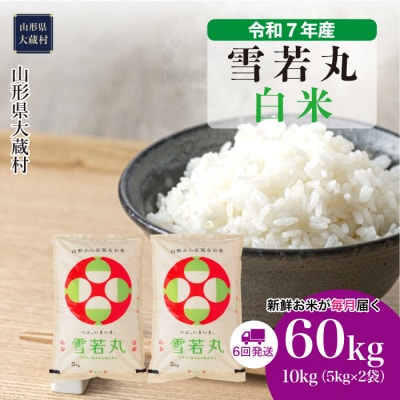 ＜令和7年産米＞雪若丸【白米】60kg定期便(10kg×6回) 配送時期指定できます!