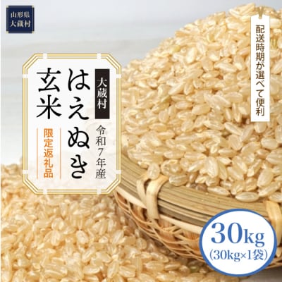 ■数量限定■ 2025年産 はえぬき【玄米】30kg(30kg×1袋) 大蔵村<配送時期指定可>