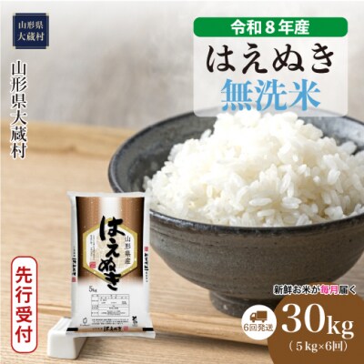 ＜8年産米先行受付＞令和8年10月中旬発送 はえぬき【無洗米】30kg定期便(5kg×6回)大蔵村