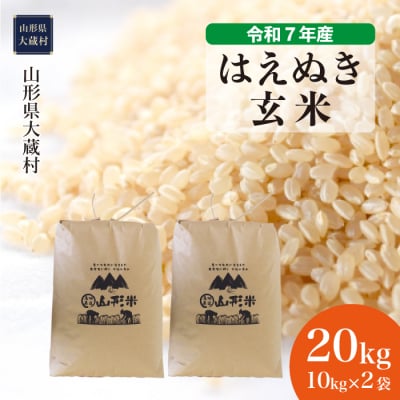 ★数量限定★　令和7年産　山形県産　はえぬき【玄米】20kg(10kg×2袋)大蔵村