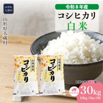 ＜令和8年産米＞こしひかり【白米】30kg定期便(10kg×3回) 配送時期指定できます!