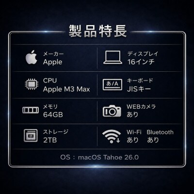 【法人リースアップ品】MacBook Pro 16インチ M3 Max/ 64GB / 2TB