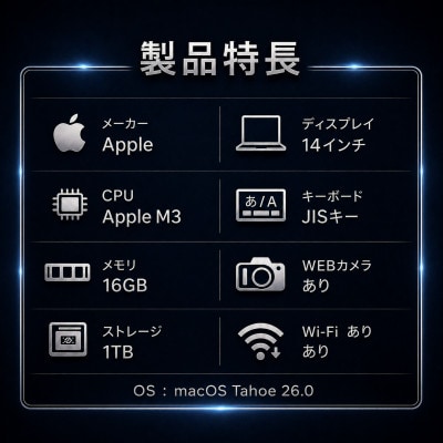 【法人リースアップ品】MacBook Pro 14インチ M3 / 16GB / 1TB