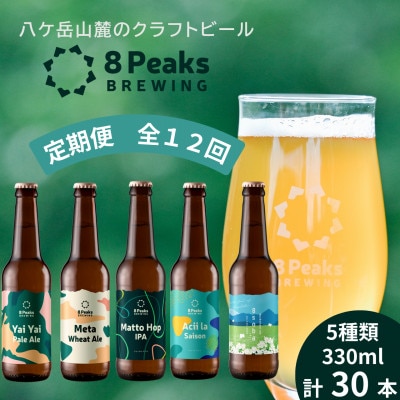 【毎月定期便】大満足!八ヶ岳山麓のクラフトビール飲み比べ30本セット【合計360本】全12回