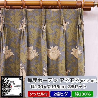 厚地カーテン アネモネ(18T) 幅100×丈135cm×2枚　Fabric by ベストオブモリス