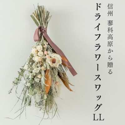 信州八ヶ岳の麓から贈るドライフラワースワッグ LL(ホワイト&ブラウン)