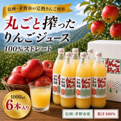 八ヶ岳の麓 信州蓼科高原産 りんごジュース(果汁100%)1000ml×6本