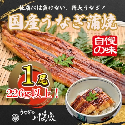 【冷凍1尾】岬町自慢の味　うなぎの川島家　国産うなぎ蒲焼　特大サイズ(226g以上)特製タレ付き