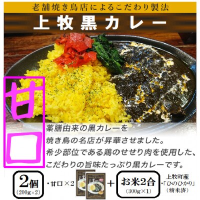 【ご当地カレー】上牧黒カレー(甘口)2個+地元米(ひのひかり)2合をセット