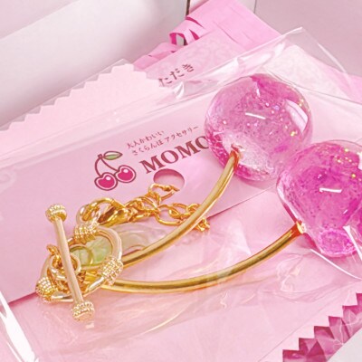 さくらんぼバッグチャーム　グラデーションピンク